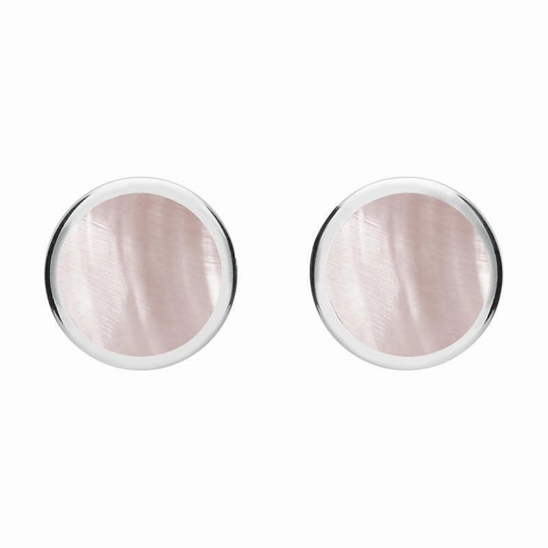 Sterling Silver Pink Mother of Pearl Round Stud Earrings