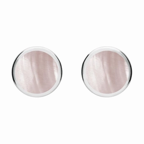 Sterling Silver Pink Mother of Pearl Round Stud Earrings