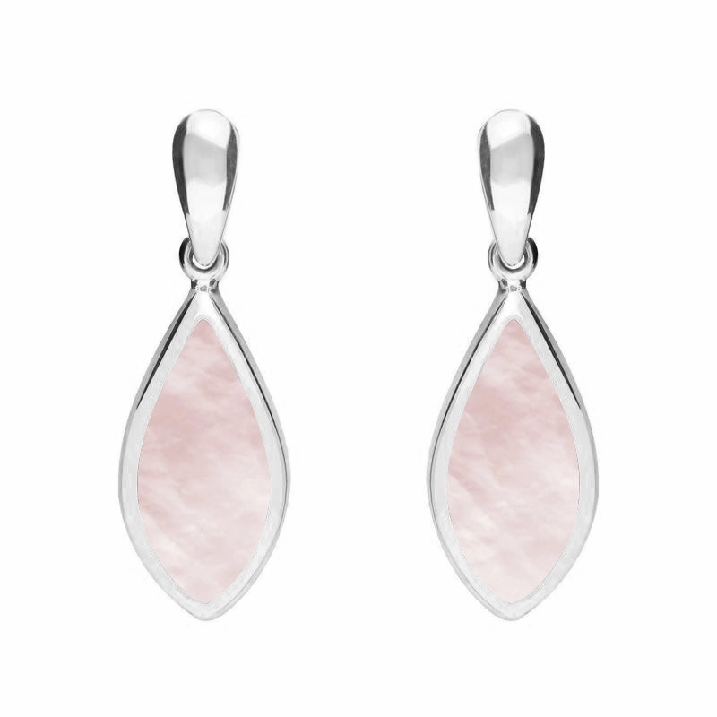 Sterling Silver Pink Mother of Pearl Small Pointed Pear Drop Earrings