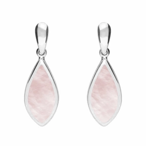Sterling Silver Pink Mother of Pearl Small Pointed Pear Drop Earrings