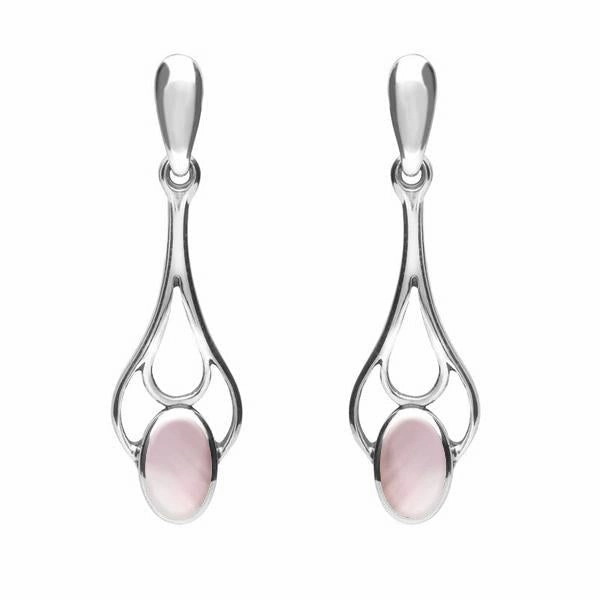 Sterling Silver Pink Mother of Pearl Spoon Drop Earrings
