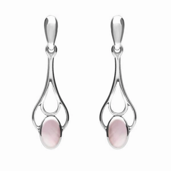 Sterling Silver Pink Mother of Pearl Spoon Drop Earrings