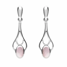 Sterling Silver Pink Mother of Pearl Spoon Drop Earrings