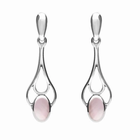 Sterling Silver Pink Mother of Pearl Spoon Drop Earrings