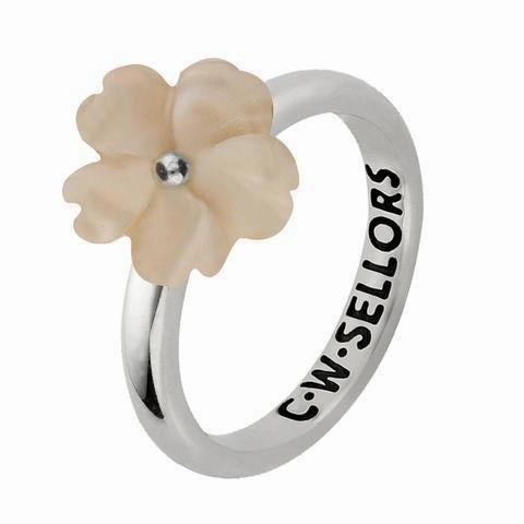 Sterling Silver Pink Mother of Pearl Tuberose 10mm Gypsophila Ring