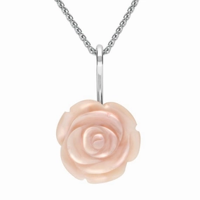 Sterling Silver Pink Mother of Pearl Tuberose 18mm Rose Necklace
