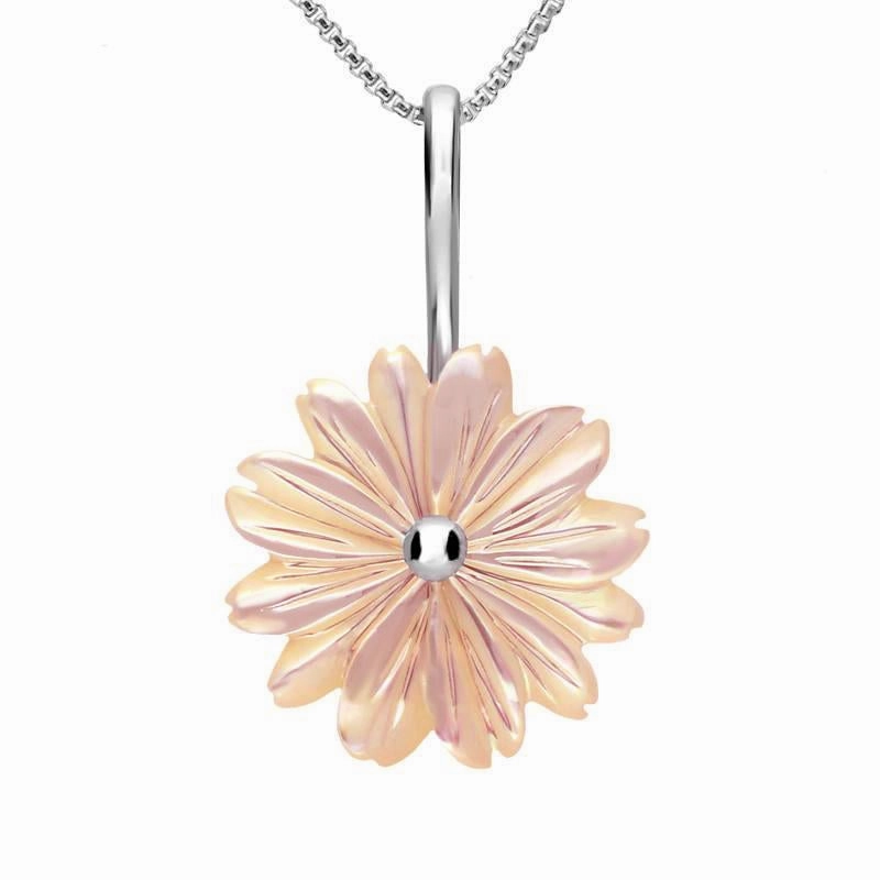 Sterling Silver Pink Mother of Pearl Tuberose 20mm Daisy Necklace
