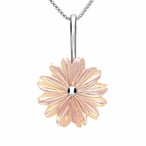 Sterling Silver Pink Mother of Pearl Tuberose 20mm Daisy Necklace