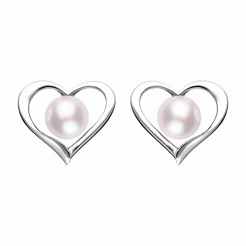 Sterling Silver Pink Pearl Open Heart Stud Earrings