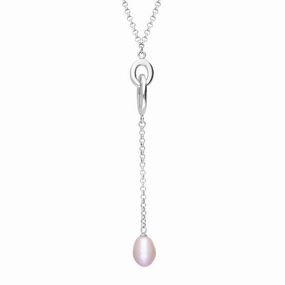 Sterling Silver Pink Pearl Oval Double Drop Necklace D