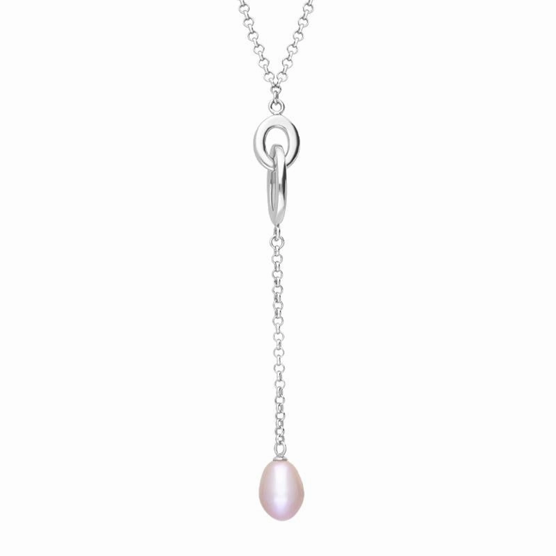 Sterling Silver Pink Pearl Oval Double Drop Necklace D
