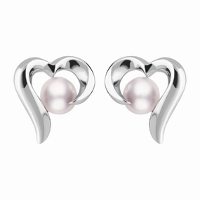 Sterling Silver Pink Pearl Twisted Open Heart Stud Earrings