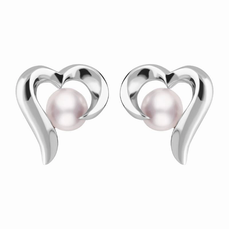 Sterling Silver Pink Pearl Twisted Open Heart Stud Earrings