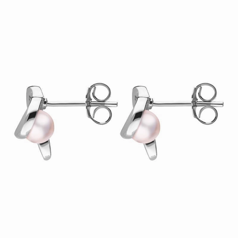 Sterling Silver Pink Pearl Twisted Open Heart Stud Earrings