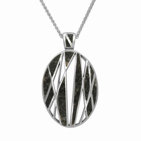 Sterling Silver Preseli Bluestone Semi Open Large Oval Necklace