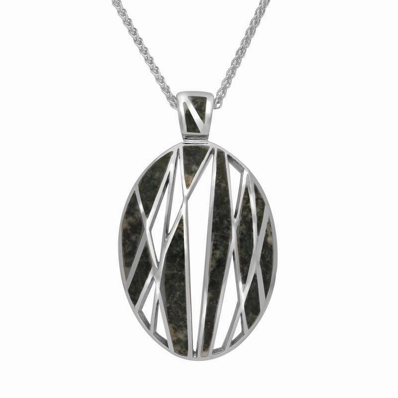 Sterling Silver Preseli Bluestone Semi Open Large Oval Necklace