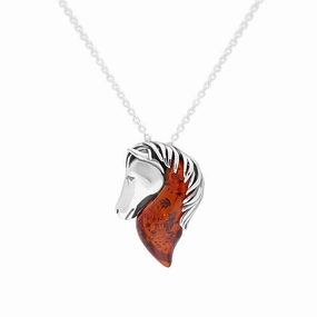 Sterling Silver Red Amber Medium Horse Head Necklace