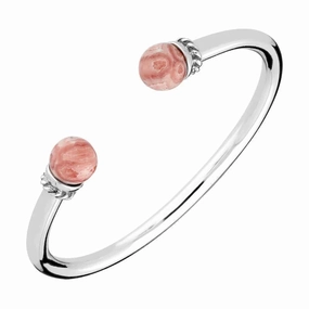 Sterling Silver Rhodochrosite Bead Twist Bangle