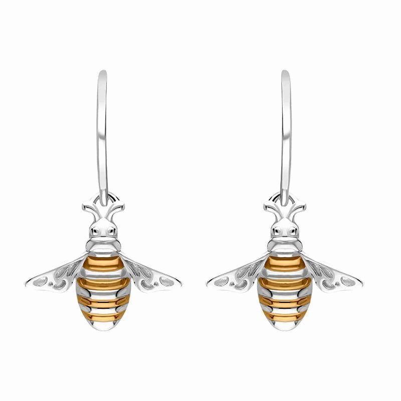 Sterling Silver Rose Gold Plated Bee Hook Earrings