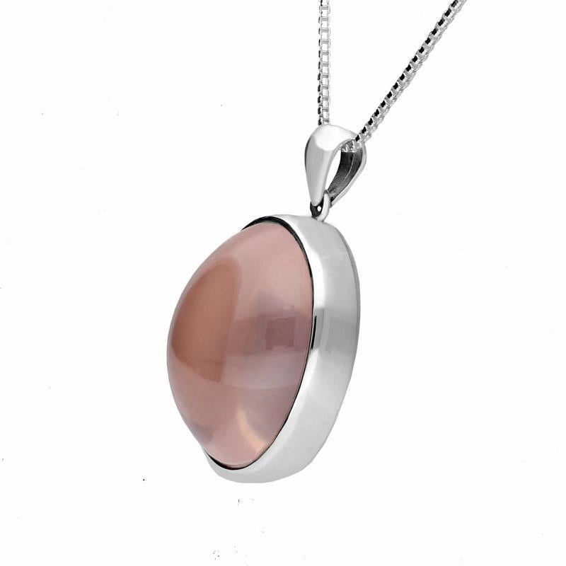 Sterling Silver Rose Quartz Alice In Wonderland Domed Small Oval Clock Face Necklace