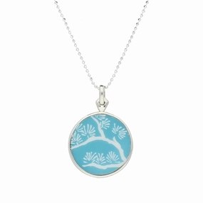 Sterling Silver Royal Crown Derby Mikado Blue Round Flore Necklace