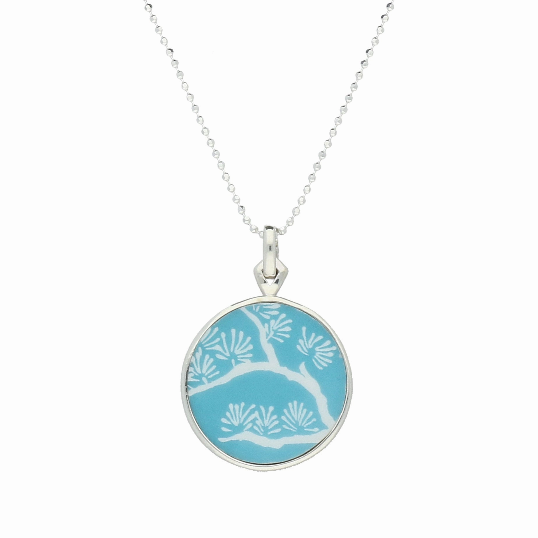 Sterling Silver Royal Crown Derby Mikado Blue Round Flore Necklace