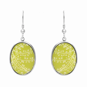 Sterling Silver Royal Crown Derby Mikado Lime Oval Drop Earrings D