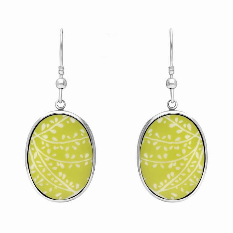 Sterling Silver Royal Crown Derby Mikado Lime Oval Drop Earrings D