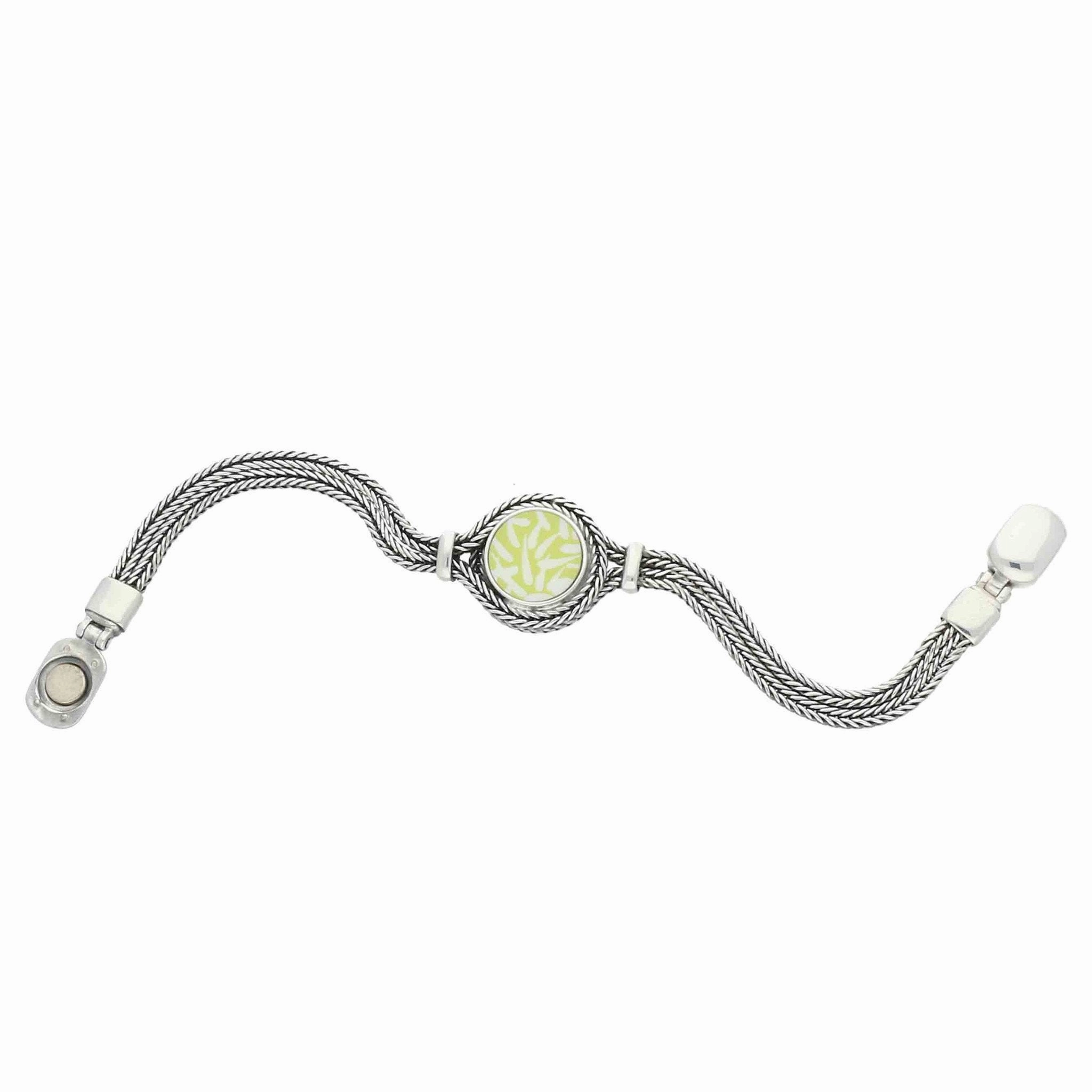 Sterling Silver Royal Crown Derby Mikado Lime Small Round Foxtail Bracelet D