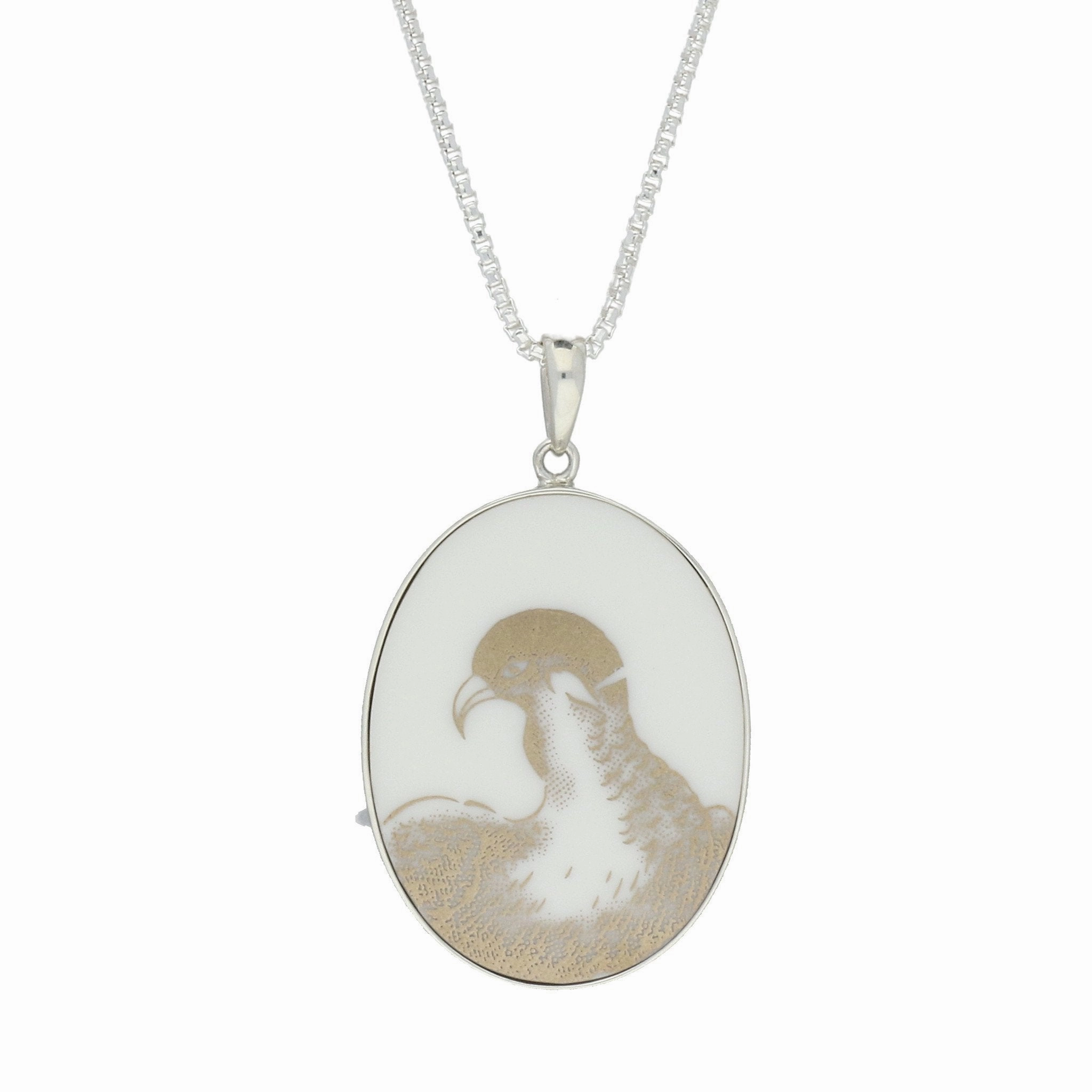 Sterling Silver Royal Crown Derby Platinum Aves Oval Necklace D