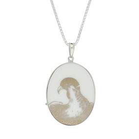 Sterling Silver Royal Crown Derby Platinum Aves Oval Necklace D