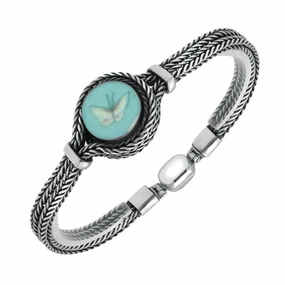 Sterling Silver Royal Crown Derby Turquoise Chatsworth Wallpaper Round Foxtail Bracelet