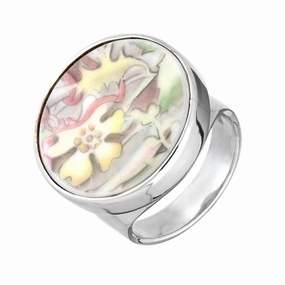 Sterling Silver Royal Doulton China Wind In The Willows Flower Round Ring