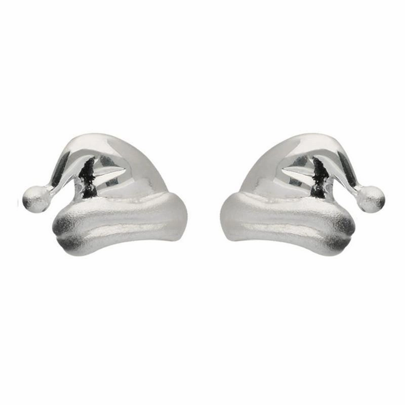 Sterling Silver Santa Hat Stud Earrings
