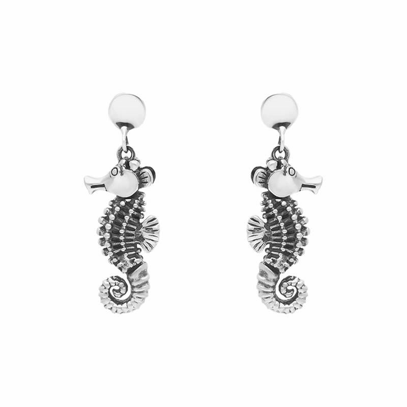 Sterling Silver Small Seahorse Drop Earrings