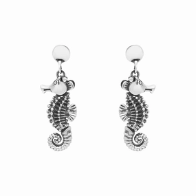 Sterling Silver Small Seahorse Drop Earrings
