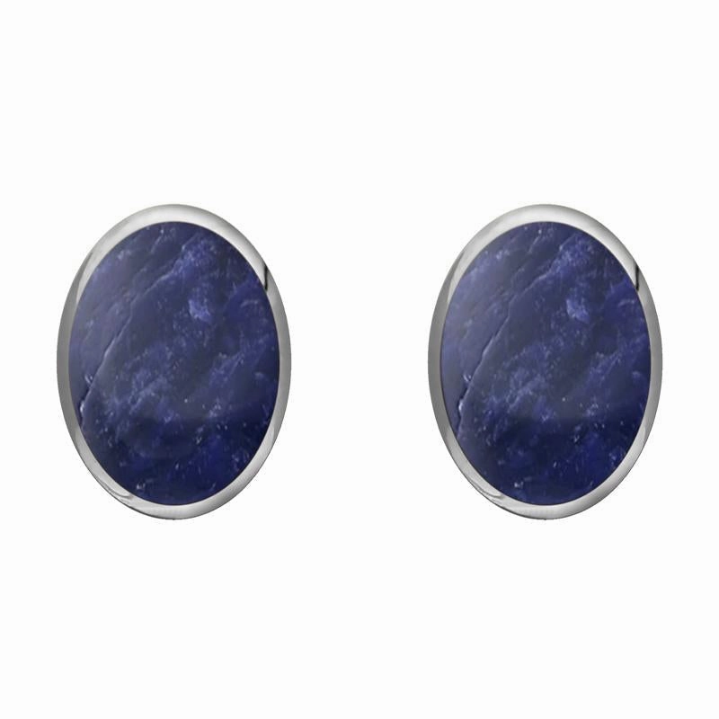 Sterling Silver Sodalite 8 x 10mm Classic Large Oval Stud Earrings