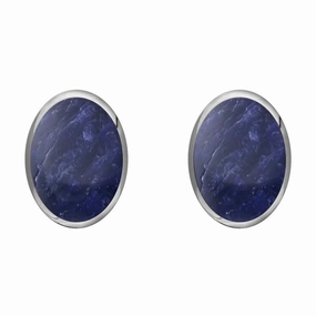 Sterling Silver Sodalite 8 x 10mm Classic Large Oval Stud Earrings