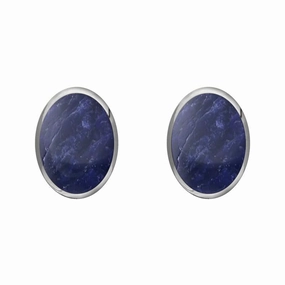 Sterling Silver Sodalite 8 x 6mm Classic Medium Oval Stud Earrings