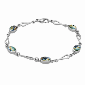 Sterling Silver Spectrolite Oval Spoon Link Bracelet