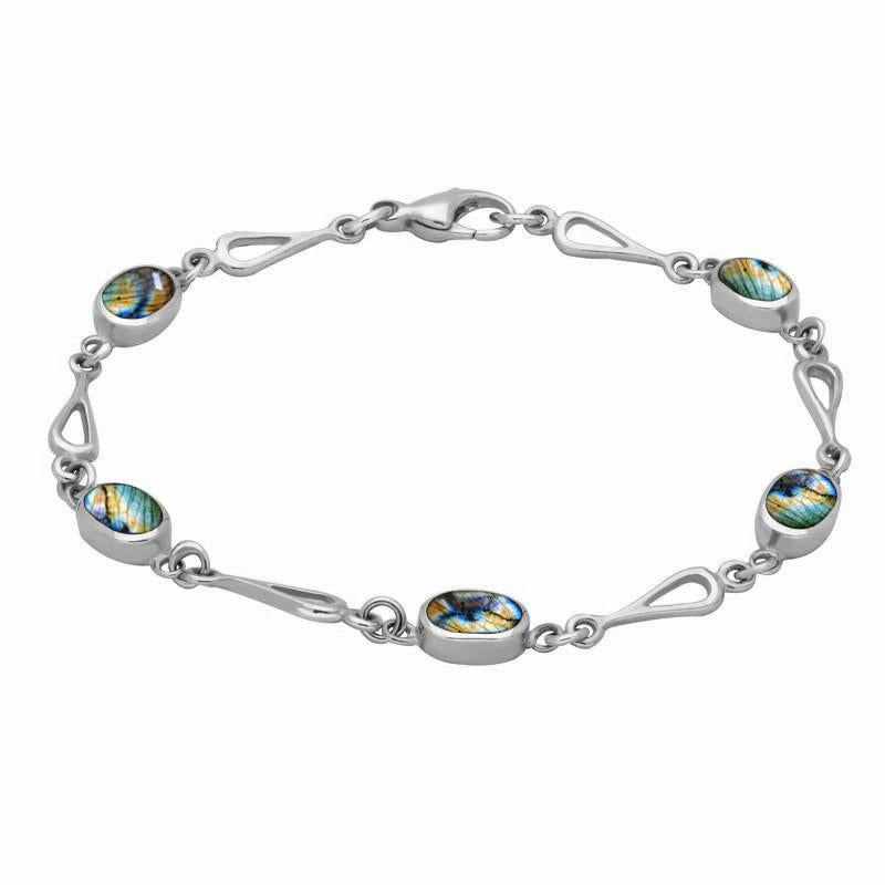 Sterling Silver Spectrolite Oval Spoon Link Bracelet