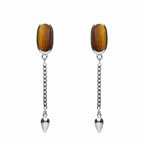 Sterling Silver Tigers Eye Lineaire Medium Drop Stud Earrings