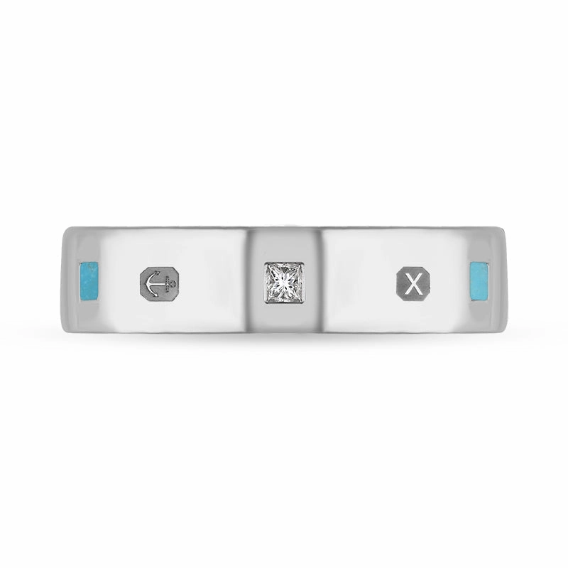 Sterling Silver Turquoise 0.12ct Diamond Queen's Jubilee Hallmark Princess Cut 5mm Ring D