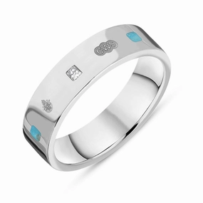 Sterling Silver Turquoise 0.12ct Diamond Queen's Jubilee Hallmark Princess Cut 5mm Ring D