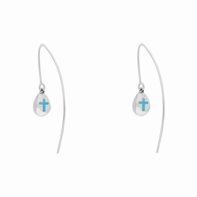 Sterling Silver Turquoise Cross Disc Drop Earrings