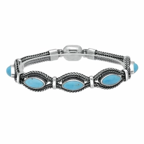 Sterling Silver Turquoise Five Stone Marquise Foxtail Bracelet D