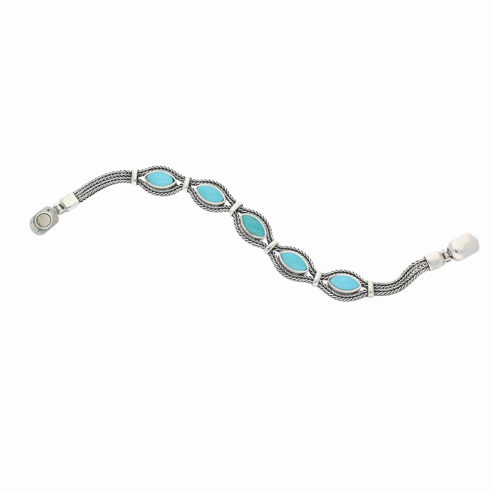Sterling Silver Turquoise Five Stone Marquise Foxtail Bracelet D