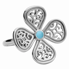 Sterling Silver Turquoise Flore Four Petal Filigree Ring