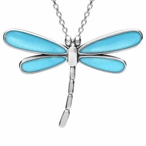 Sterling Silver Turquoise Four Stone Small Dragonfly Necklace