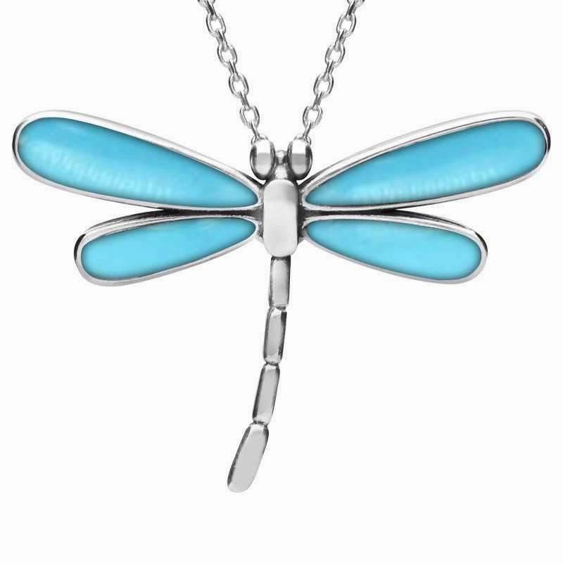 Sterling Silver Turquoise Four Stone Small Dragonfly Necklace